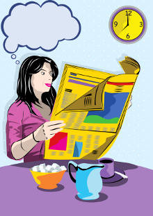 Ilustração de mulher lendo jornal
